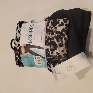 2 Pack Balance Collection Leggings Solid Black C (53v) & Leopard Natural XL